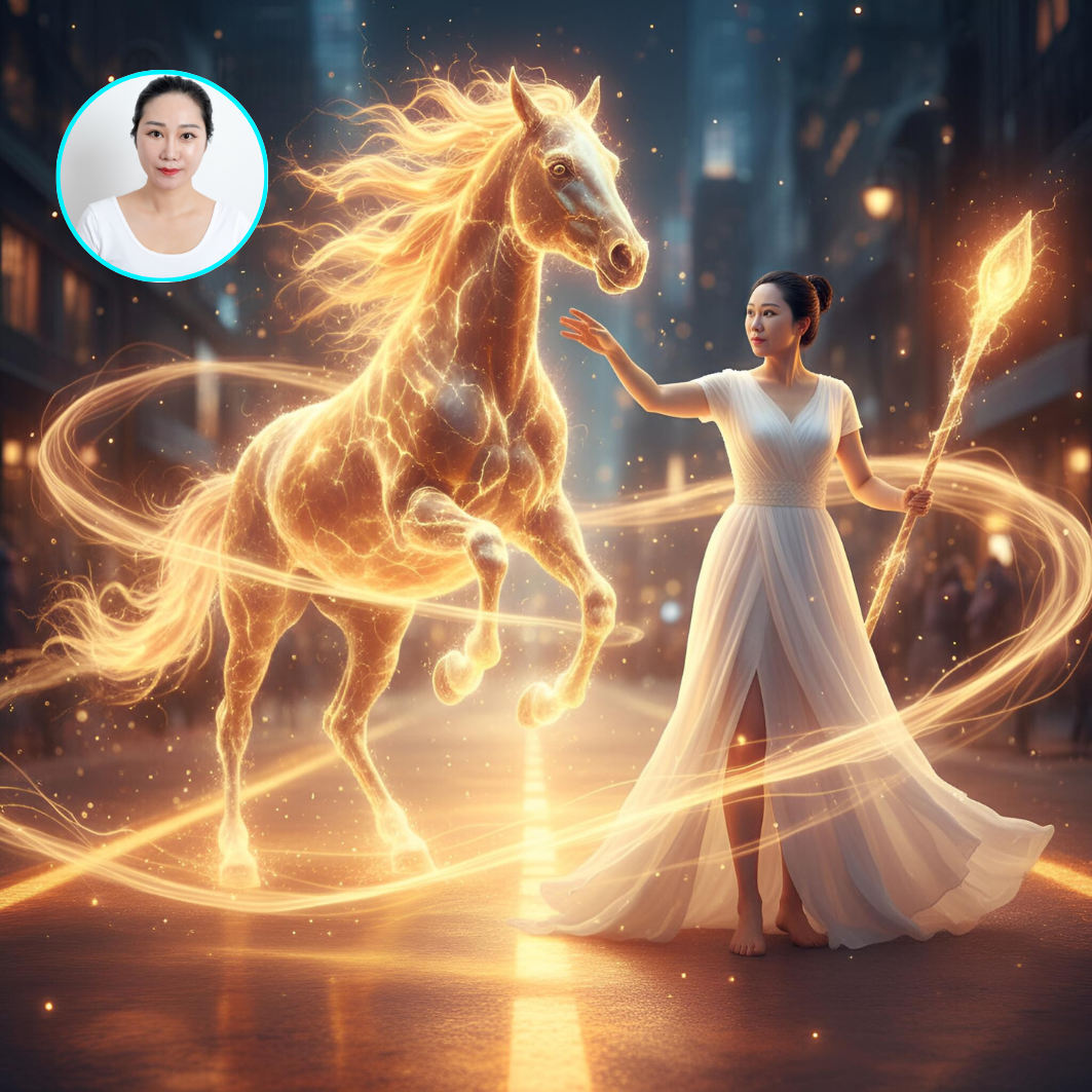 Illustrated fantasy-style figure with a swirling fire effect
