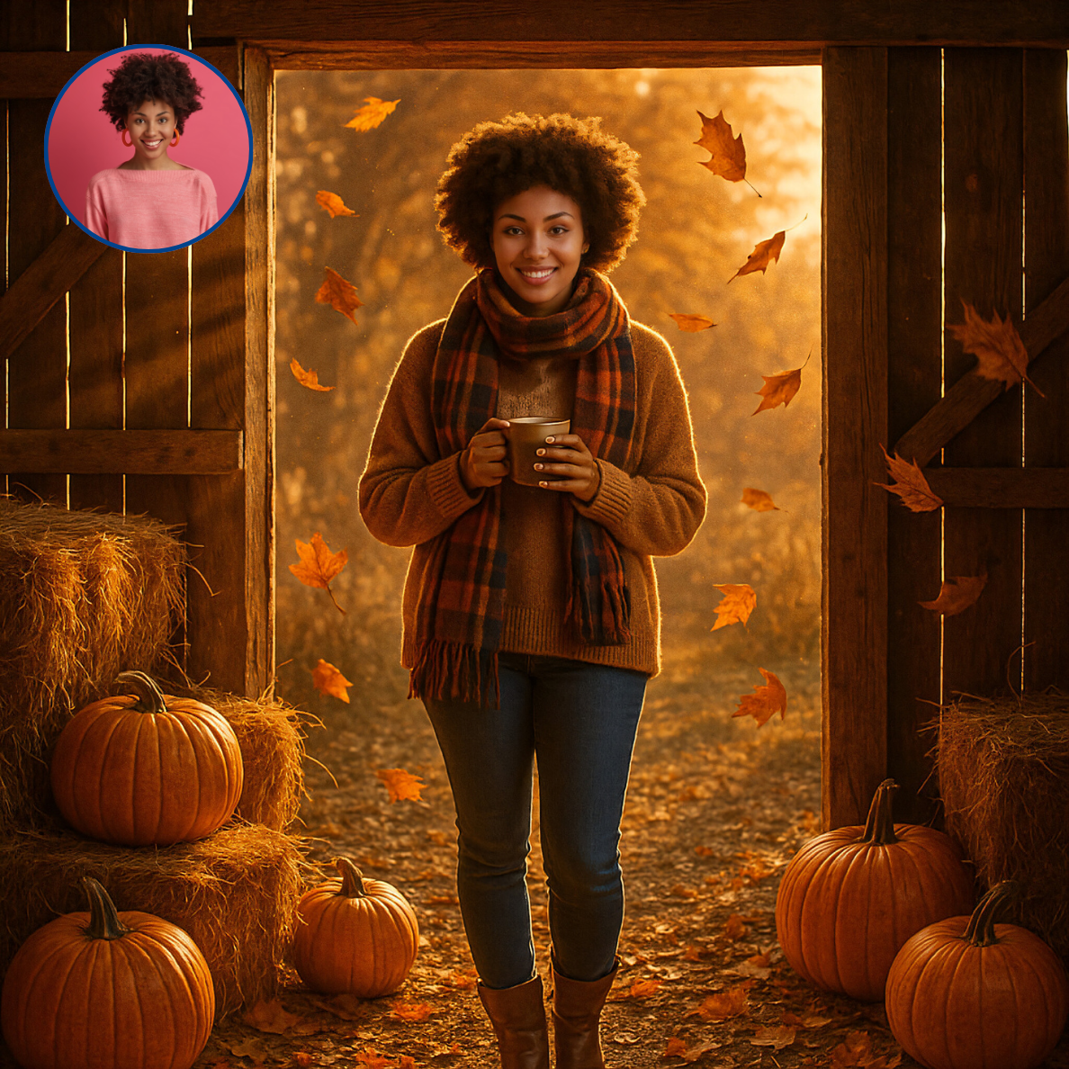 Illustrated fantasy-style figure walking through an orange glowing path
