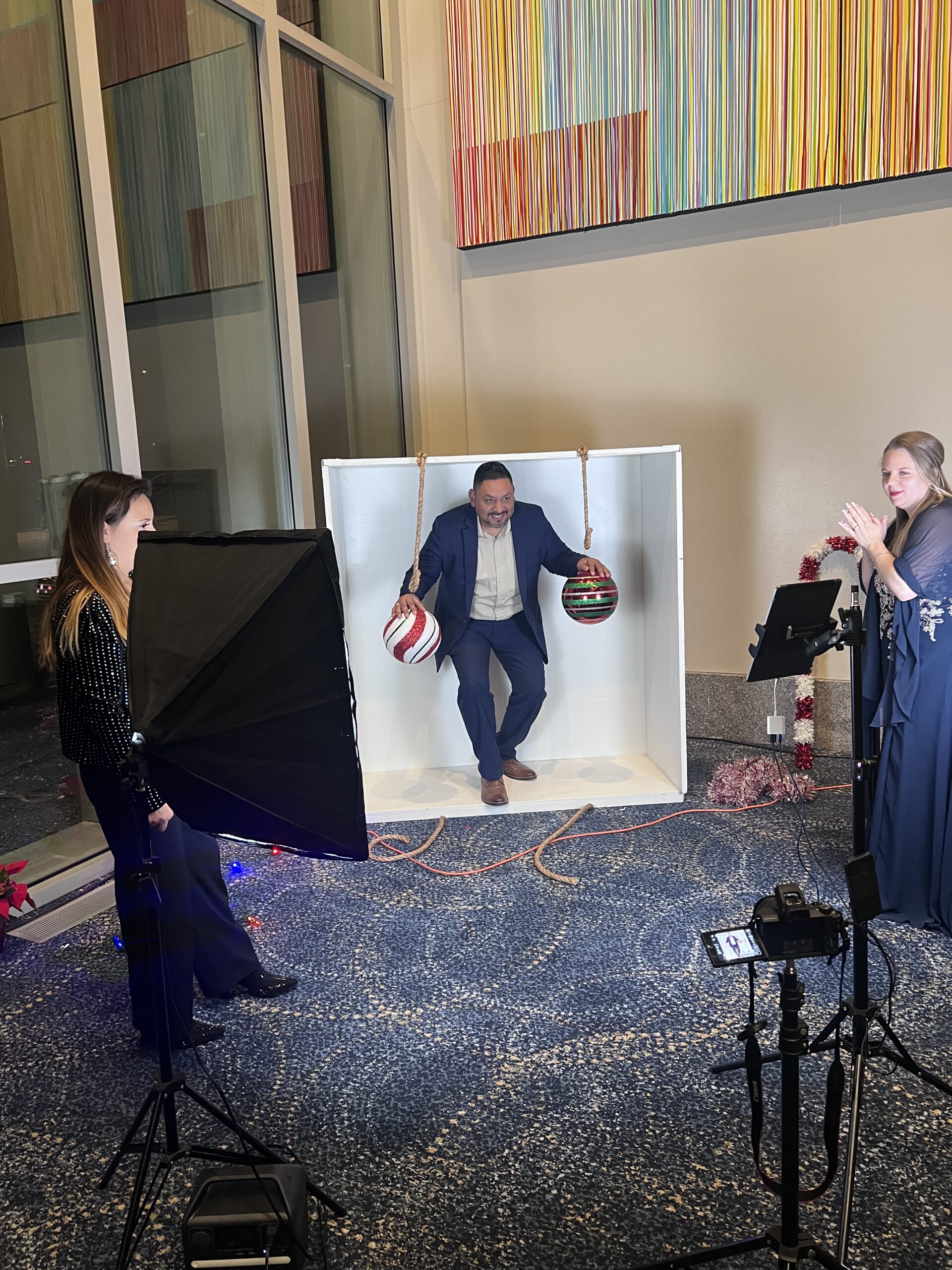 Photo booth kiosk station set up indoors