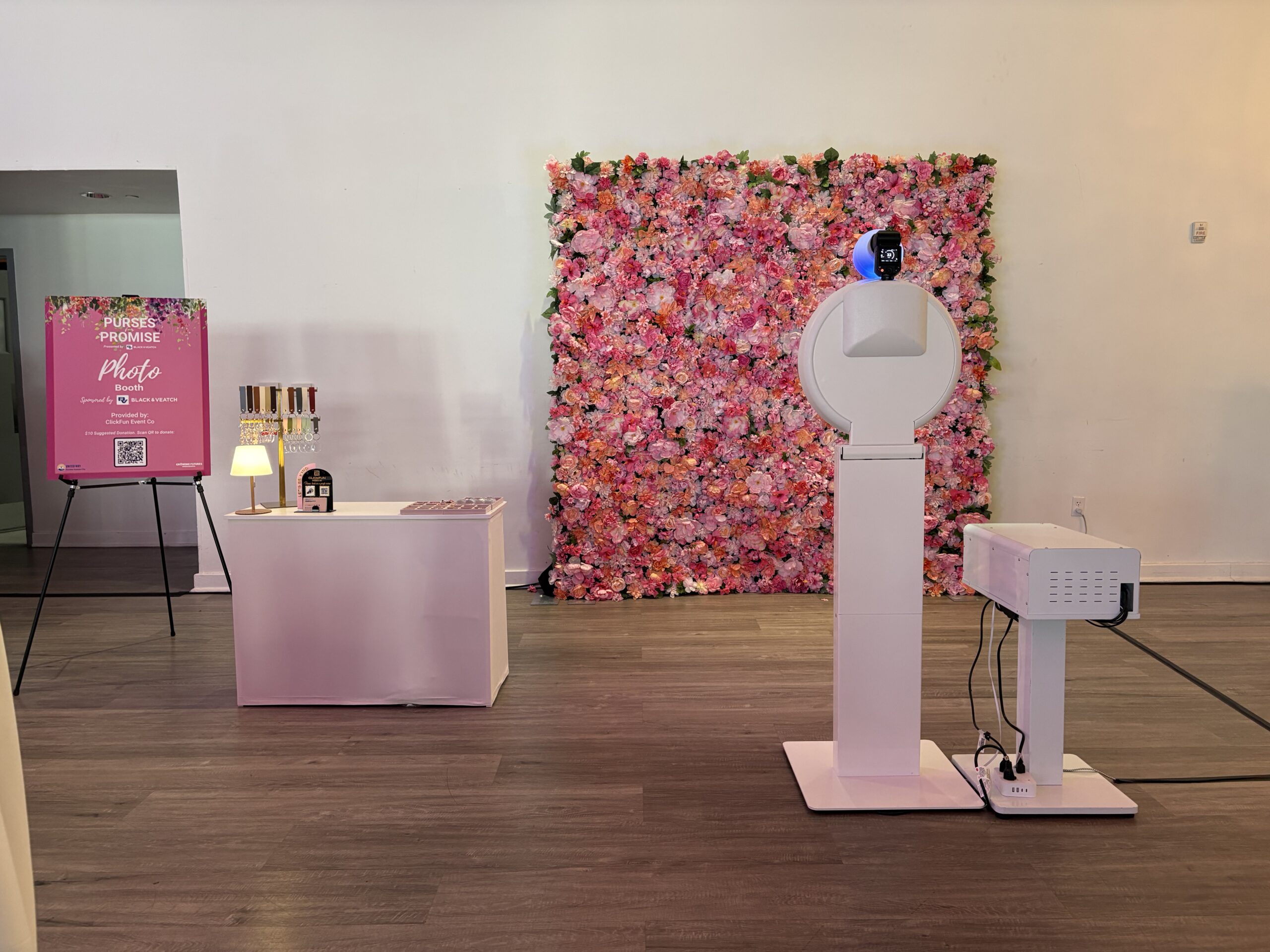 Pink floral photo booth backdrop, empty setup