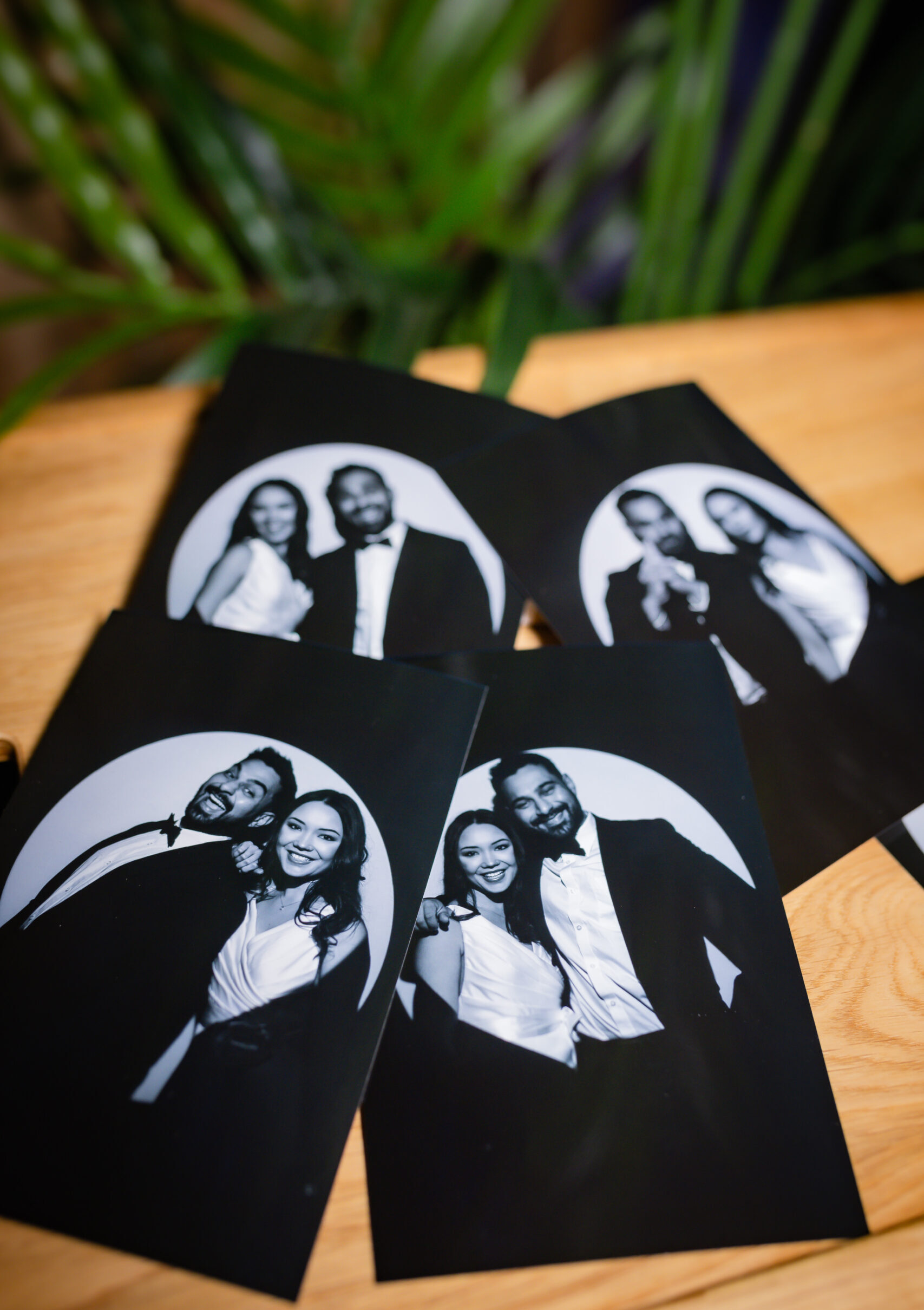 Couple posing together for a wedding photo booth picture