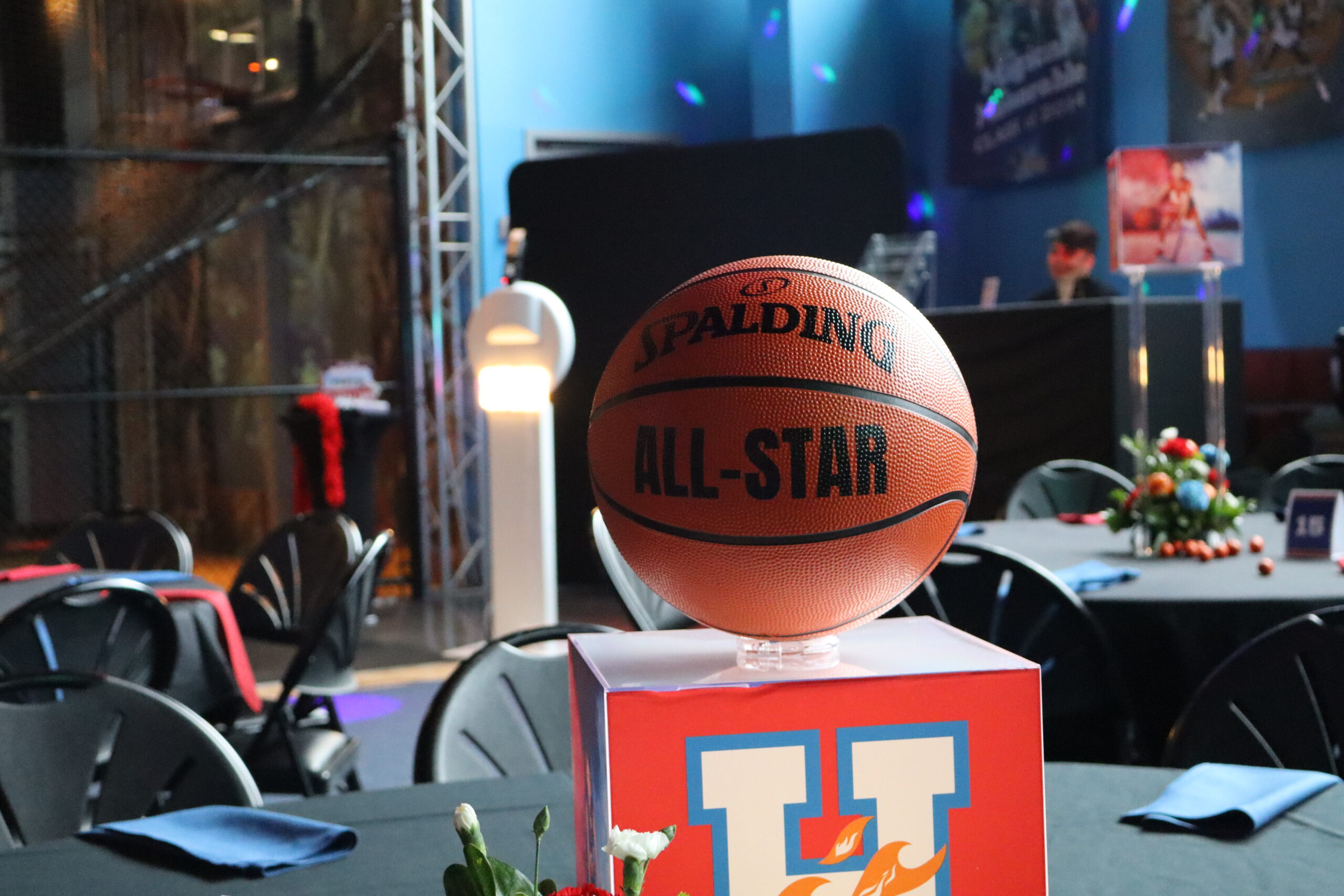 Close-up of a basketball-themed photo booth print